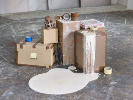 Studio Still Life, 2011-2017, oil on bronze, wood, canvas and bone, several parts, mutable size, studio view Düsseldorf 2018 