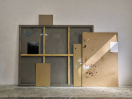 Triptych V, 2017, oil on canvas and wood, 190✕260✕30 cm, studio view Düsseldorf 2018 