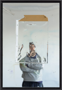 MP, 2023, epoxy, oil and resin on mirror glass, 64 x 44 cm 